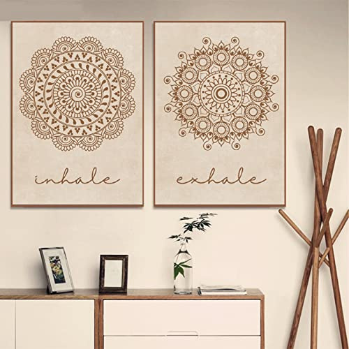 iYoucase Mandala Wall Gemälde Inhale Exhale Deko Beige Böhmen Poster und Kunstdrucke Leinwand Gemälde Bilder für Wohnzimmer Wohnkultur 50 x 70 cm x 2 ungerahmt