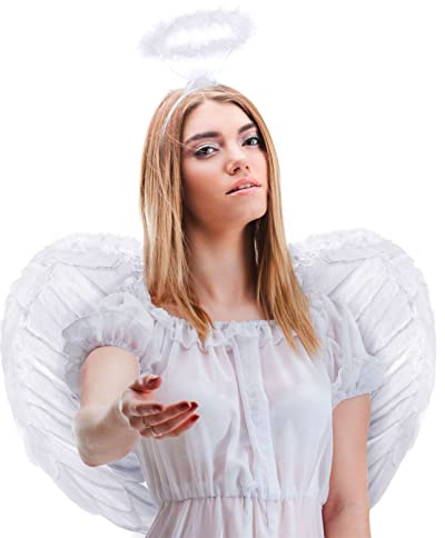 Set avec ailes d'ange + serre-tête ange | ailes d'ange | serre-tête | ailes d'ange | Cupidon | ailes de plumes | Enfant Jésus comme accessoire pour le costume féminin Halloween | Carnaval | Fête à thème