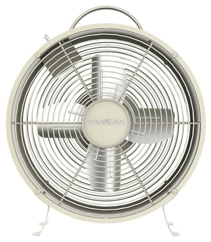 Cecotec Ventilador de Sobremesa EnergySilence 400 RetroDesk Beige. 25W de Potencia, 8 Pulgadas, 4 Aspas aerodinámicas, Diseño minimalista, 2 Velocidades, Robusta y Base Estable