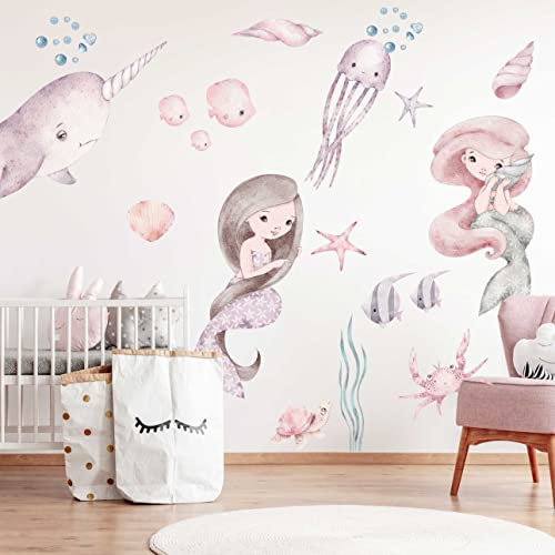 WANDKIND Meerjungfrau V398 Wandtattoo Kinderzimmer | handgezeichnet | AUFKLEBER Kindergarten | Wandsticker Babyzimmer Mermaid (100 x 100 cm)