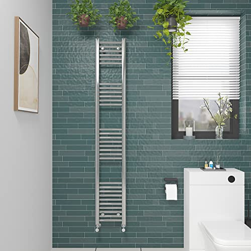 NRG Straight Chrome Bathroom Heated Towel Rail Radiator 1800x300mm | Central Heating Ladder Rad Warmer, Steel, Modern Radiator, Wall Mounted, for Bathroom, High Heat Output