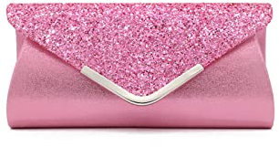 CORIOS Enveloppe Pochette Sac de Soirée Femme Embrayage en Paillettes Sacs à Main D'épaule de Mariée Sacs Fourre-Tout de Chaîne Élégant Sac à Bandoulière pour Fête Banquet Party Mariage Rose
