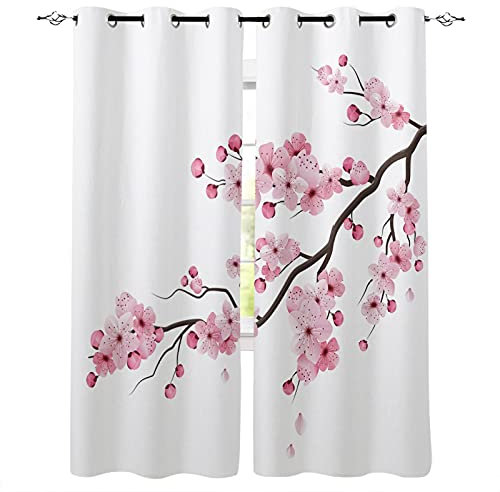 XIANGPEIFBH Japanische Kirschblüten-Verdunkelungsvorhänge, Raumvorhänge, große Fenster, Badezimmervorhänge, Outdoor, Kinder, Fensterdekoration 168(W) x(H) 229cmx2pcs