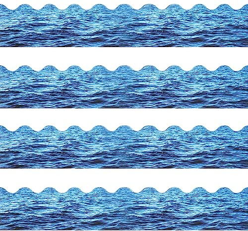 20 m Ozeanwellen Pinnwand Bordüren unter dem Meer gewellte Bordüre Papier Blau Ozean Thema Bordüren Strand Klassenzimmer Dekoration für Sommer Boho Schulanfang Motto Party Klassenzimmer Dekor
