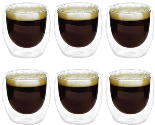 Nizirioo Set Di 6 Tazzine Caffe Vetro, 80ml Bicchieri Espresso Doppia Parete, Bicchieri Caffe Vetro Borosilicato Bicchierini Caffè Vetro Per Tè, Caffè, Latte, Cappuccino, Espresso, Cioccolata Calda