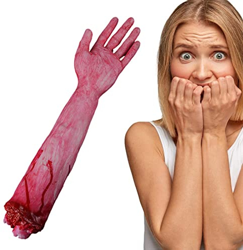 ZONEWD Severed Hand Dog Toy - Scary Fake Bloody Broken Severed Hand,Human Arm Hands Bloody Dead Body Parts, Scary Fake Severed Hand Broken Body Parts, Fake Human