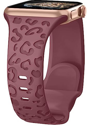 Towsnails Compatible with Apple Watch Straps 38mm 40mm 41mm 42mm Women Men, Leopard Print Silicone Sport Band Replacement Straps for Apple Watch Series 11 10 9 8 7 6 5 4 3 2 1 SE SE3 - Smoke Purple