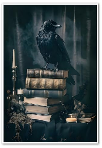 Krähe Wandkunst Dark Academia Poster Halloween Krähe Drucke Vintage Gothic Leinwand Wandkunst Schwarze Krähe Bilder Vintage Rabe Malerei Halloween Rabe Kunst für Wohnzimmer Schlafzimmer Dekor 40,6 x