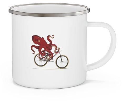 Teegarb Letter Blanket Cycling Octopus Bicycle Invertebrate Steampunk Bike Enamel Camping Mug 12oz