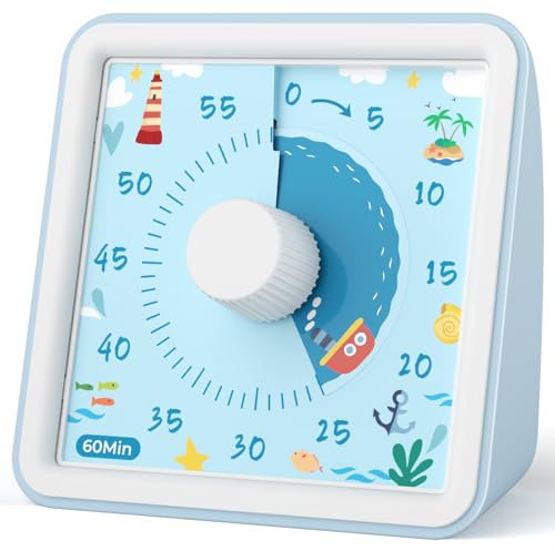 LIORQUE Minuteur Visuel Timer Enfant, 60 Minutes Chronometre Enfant et Compte à Rebours pour Enfants et Adultes, Silencieux Outil de Gestion du Temps pour Cuisine, Classe, Réunions (Bleu Clair)