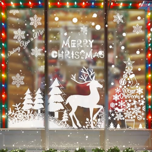 KYNLE 3 Stücke Fensterbilder Weihnachten, Fensterbilder Weihnachten Selbstklebend, Statisch Haftende PVC Aufkleber für Weihnachten Dekoration