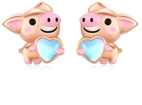 Schwein Ohrringe 925 Sterling Silber Mondstein Schwein Ohrstecker Niedliche Schweinchen Ohrringe Weihnachten Haustier Schwein Schmuck Geschenke für Frauen Tochter Mädchen
