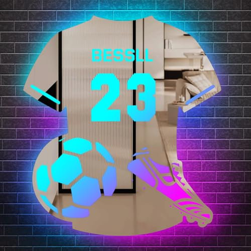 Personalisiere LED Fußball Jersey Lampe - Spiegel Licht mit Benutzerdefiniertem Namen - Neon Fußball Zeichen - perfekt für den fußballbegeisterten Sohn oder jede Familie