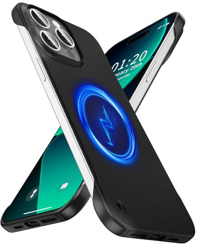 GRECAZO Magnetic Ultra Thin Frosted Designed for iPhone 15 Pro Frameless Case 6.1 inch [Compatible with MagSafe] Slim Minimalist Lightweight Matte Hard Cover Protective Borderless Case-Black