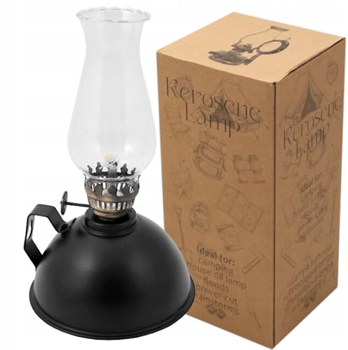 HUW Ölglas-Öllampe mit verstellbarer Flamme, Petroleumlampe, Retro, Rustikaler, Loft, Vintage-Dekoration, Garten, Terrasse, Innenarchitektur,Buddhistischer, Lampion-Laterne (LAN211, 20cm x 12cm)