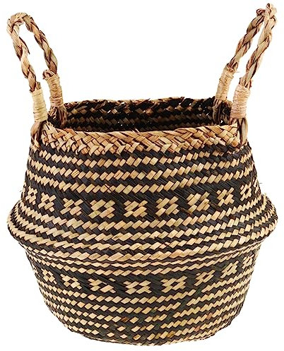 MAGICLULU Faltbarer Pflanzkorb Aus Stroh Leinenkorb Doppelte Dicke Griffe Für Vorratsbehälter Und Blumenvase Zufälliger Stil