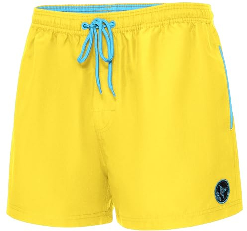 Ladeheid Costume Uomo Mare Extra Corto con Taschino, Medium Drawstring, Fodera in Rete, Costumi da Bagno, Boxer per la Spiaggia, la Piscina e Il Surf LA40-199 (Giallo, S)