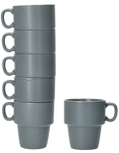 MamboCat 6er Set Kaffeebecher Stata I 250 ml I grau I stapelbare Porzellan-Tassen mit Henkel für Kaffee, Tee, Kakao, Cappuccino & Latte Macchiato I für Zuhause oder am Buffet I platzsparend