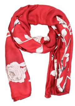 QUEEN HELENA Halstuch mit Seideneffekt, leicht, weich, mit elegantem Muster, für Damen SC024, SC027 Rot, Einheitsgröße