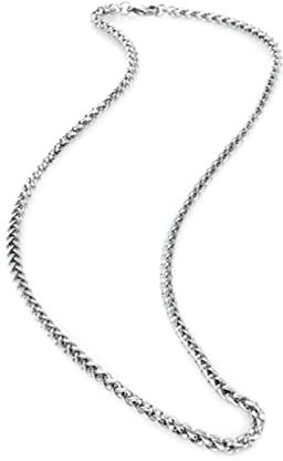Edelstahl Weizenkette 80 cm, Männer Halsketten Silber Herren Metallkette Lang Breit 5MM Hip Hop Kette Edelstahl Schmuck