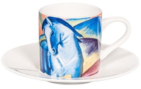 tea4chill Könitz Espresso Tasse F. Marc Blaues Pferd. Kaffeetasse 65ml aus Fine Bone China Porzellan. Espressotasse modern, bunt