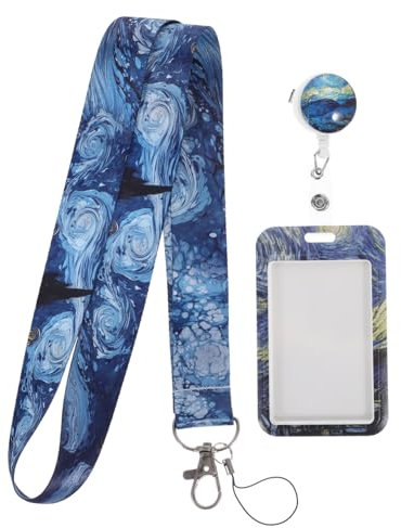 COHEALI Van Gogh Sternennacht-Abzeichen Krankenschwester-Ausweishalter Etiketthülle mit Trageband karten halter card holder Schlüsselband Kartenhalter mit Lanyard Ausweishülle Yilad Klipp