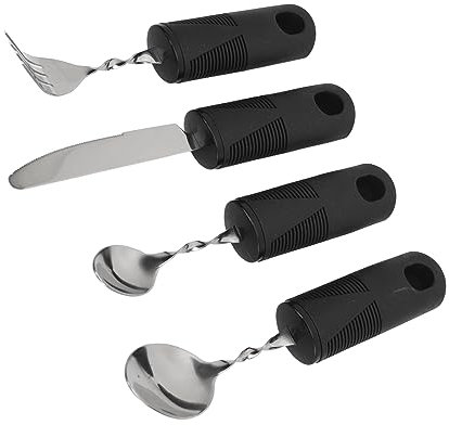 Utensilios con peso para pacientes con temblores y Parkinson, diseño ergonómico Parkinson ayuda a cubiertos pesados, tenedor y cucharas de acero inoxidable para temblores de mano