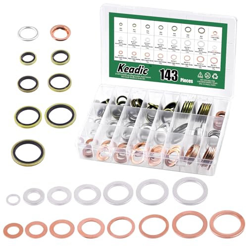 Keadic Juego surtido de 143 juntas de tapón de drenaje de aceite, 11026-01M02, N0138157, kit de sellos de arandelas de trituración de aceite para automoción