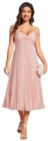 Ever-Pretty Vestito Donna Elegante Fionda Pieghe Senza Maniche Chiffon Doppio Scollo a V Stile Impero Elegante Rosa 42