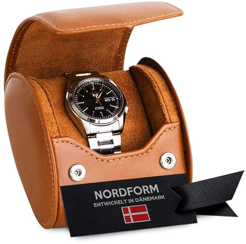 Nordform Grail Uhrenrolle - Leder Uhrenetui für 1 Uhr - Premium Uhrenaufbewahrungsrolle für Männer - Reise-Uhrenbox mit gepolstertem Schutz - Uhren-Organizer für Schmuck und Smartwatches (Cognac)
