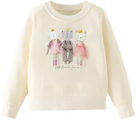 Gumyoss Sweatshirt für Mädchen - Pullover aus Baumwolle, Langarm Tops für Kleinkind, Alter 2-8 Jahre, 122, Katze Beige