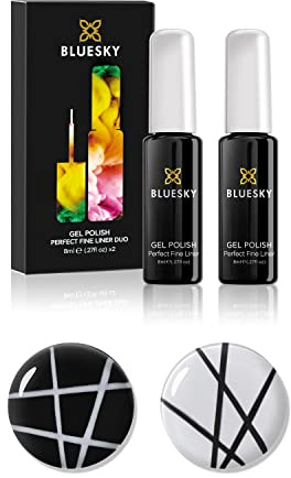 Bluesky Nail Art Gel Duo 2 x 8ml, Black and White Chalk - GP015S/GP016S | Thin brushes and a chalky formula make crisp lines, French tips and freehand designs easy to draw at home.