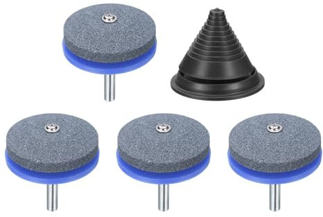 QUARKZMAN Affilatore Lama Tosaerba, 4pz Pietra Affilatrice Rotante Corindone Lama Tosaerba con Supporto Plastica e Bilanciatore Lama Nera per Trapano Elettrico Trapano a Mano Utensile, Blu