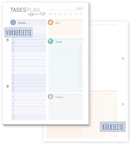 Häfft® A5 Tagesplaner Block Office Life 50 Blatt - Daily Planner mit Zeitplan, To-do-Liste, Prios und mehr - nachhaltig & klimafreundlich