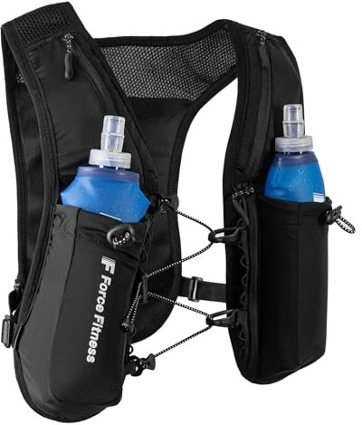 Force Fitness Carrera Hidratante - Con 2x 500ml Softflasks – Chaleco ligero Trail Running con Bolsas para Teléfono y Llaves – Carrera ajustable para Maratón y Fitness