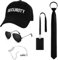 BTHRORO Set de Disfraz de Agente Secreto, Gorra de Seguridad y Corbatas Ajustables Gafas de Sol Insignia de Identificación para Hombres Niños Halloween Fiesta de Disfraces Cosplay y Fiestas