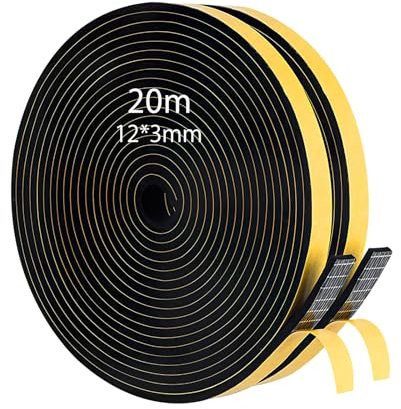 Dichtungsband Selbstklebendes für Türen Fenster, 20m Moosgummi Selbstklebend 12mm(B) x3mm(D) Dichtband Gummidichtung Selbstklebend für Kollision Siegel Schalldämmung