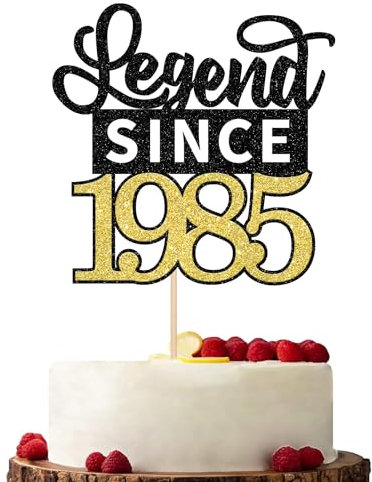 1 Stück Aufschrift Legend Since 1985 Tortendeko Glitter Alles Gute zum Geburtstag 40. Kuchen Deko für 40 Fabulous Prost auf 40th Geburtstag Jahrestag Party Kuchen Dekorationen Schwarz Gold