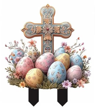 Acryl Desktop-Ornament,Ostergarten-Ornament Kreuz Ostereier 2D-Acryl-Gartenstecker für den Außenbereich Garten Rasen Innenhof Osterdekoration,Deko Wohnzimmer,Home Store Dekoration