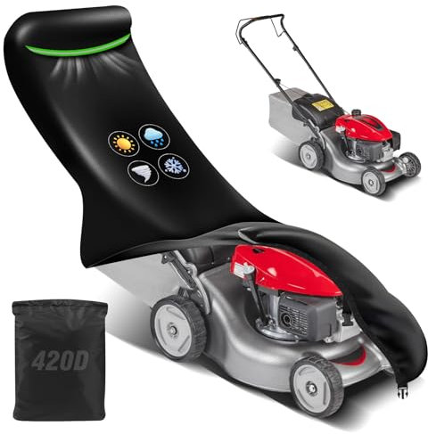 YedZen Rasenmäher Abdeckung, 420D 191x67x110cm Universal Rasenmäher Schutzhülle, Wasserdicht Winddicht Schutzhülle für Rasenmäher mit Winddichte Schnalle Reflektierender Streifen