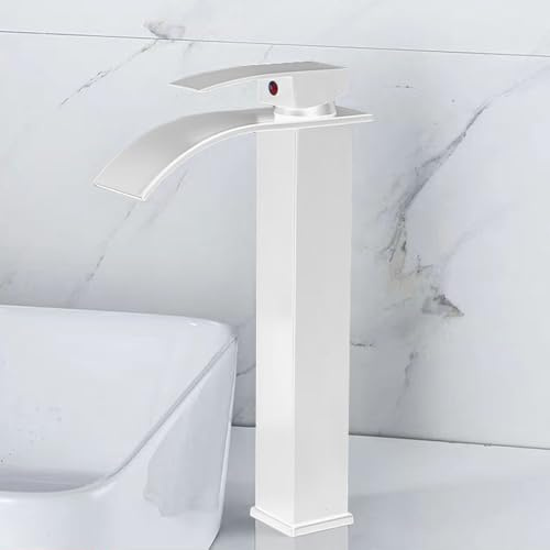 XJTNLB Robinet Lavabo Cascade Haut Blanc Mitigeur Monocommande Bain Robinet Mitigeur Lavabo Cascade Vasque Salle de Bain en Acier Inoxydable