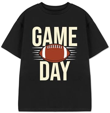 Show Me The Merch Kids Football Theme Game Day T-Shirt | Black American Football Graphic Tee for Boys & Girls | Crew Neck Short Sleeve Pull-On Casual Wear & Sporting Events Apparel