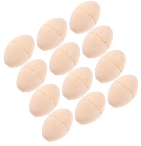 Ciieeo 12St weißes embryoniertes Ei offene Eier unbemalt Eier Öffnen Sie gefälschte Eier Graffiti-Eier Unlackierte Eier Ostereier DIY Basteln von Ostereiern Ei-Malset Holz Khaki