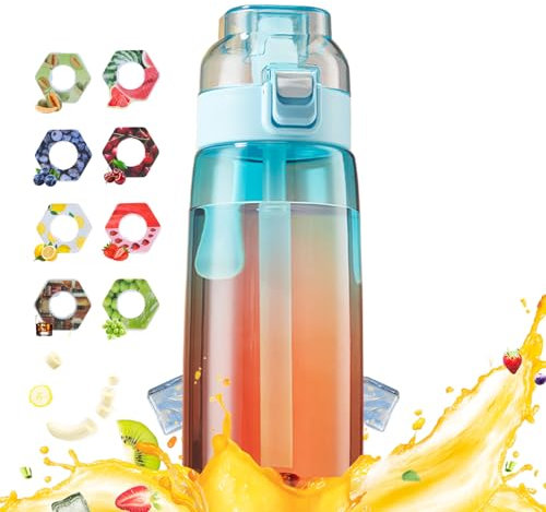Ulisem Air Gourde Up 600ML, Bouteille Air Gourde Up Gourde Sport Paille avec 8 Stochastique Pods de Gout Gourde Aromatisée Air Gourde Up PC Water Bottle Fitness (Bleu Marron)
