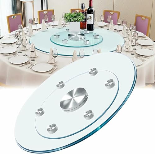 BTOIASYHF Plateau tournant en Verre, Grand Rond Transparent, Plateau de Service Rotatif de Table de Cuisine, Plateau tournant en Verre trempé avec système d'assistance pivotant