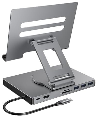 PLCPDM 8/9 In 1 Docking Stations Tablets Stand Holder USB Type C USB3.2 Card Reader 3.5MM Foldable Rotatable Desktop Holder