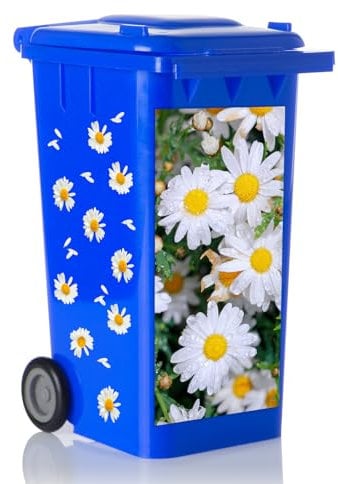Nezyo 2 Models Daisy Wheelie Bin Stickers 15 x 50 Inch Flowers Self Adhesive Dustbin Sticker Daisy Wall Fridge Petals Decal for Bins, Fridge, House, Wall Decoration