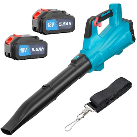 Storm Laubbläser, 6-stufiger kabelloser elektrischer Laubbläser mit bürstenlosem Motor, 2 x 5,5Ah Batterien, 18.000 U/min, Windgeschwindigkeit 40m/s, geliefert mit einem Gurtseil.