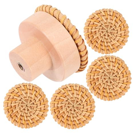 Garneck 5 Pièces Crochet Tissé En Rotin Matériel Suspendu Crochet Mural Décoratif Patères Décoratives Crochets Muraux Hook De Manteau Vintage Supports Muraux Light Brown En Bois