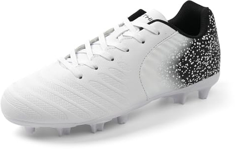 FEETHING Unisex Fußballschuhe für Erwachsene, für Kunstrasen Naturrasen, Schnürschuhe mit Stollen für Damen und Herren, vielseitige Sportschuhe(Weiß,41EU)